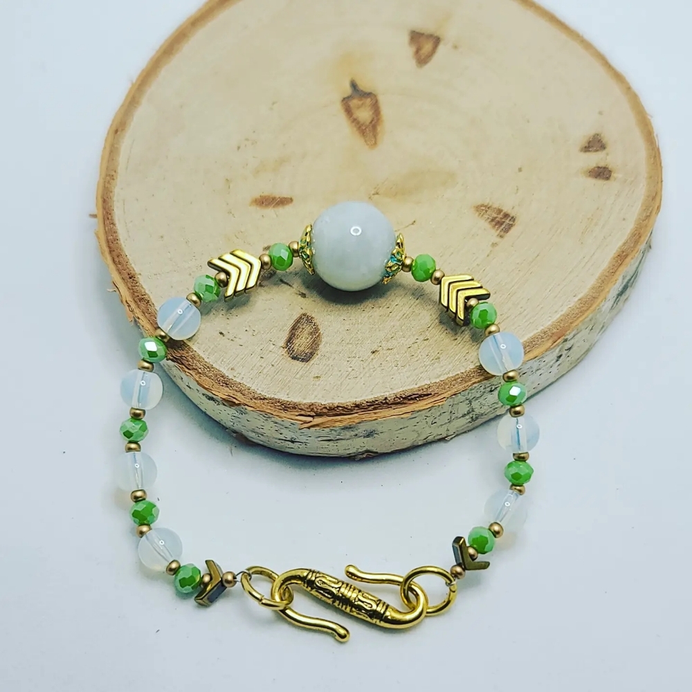 Jade, Sea Opal, Czech Glass clasp bracelet